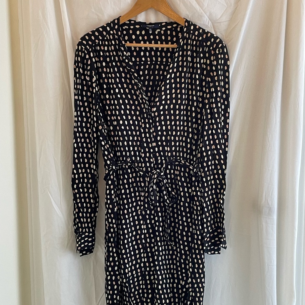 Madewell Black Dress with Cream Dot Button Down Tie-waist